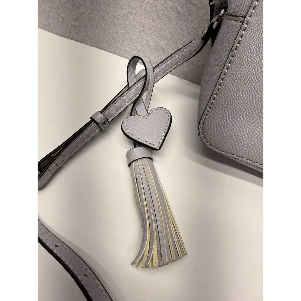 GUESS LE637112 Camera Crossbody Bag Pastel Lavender Purple Grey Saffiano Tassel